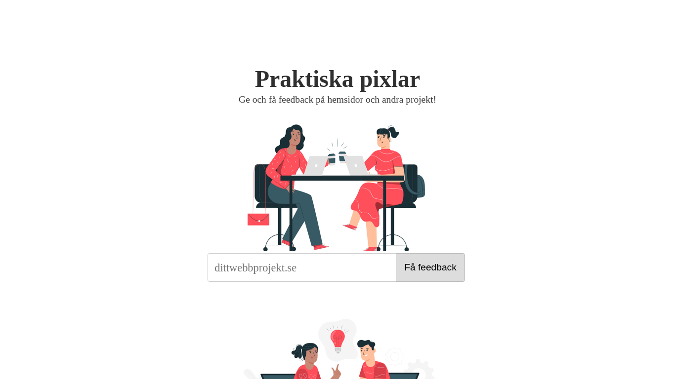 Skärmdump som visar feedback.praktiskapixlar.se